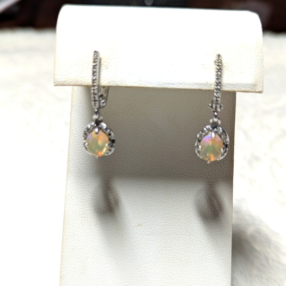 Beautiful Ethiopian Fire Opal & CZ Earrings Gold plated over Sterling Silver - Picture 7 of 8